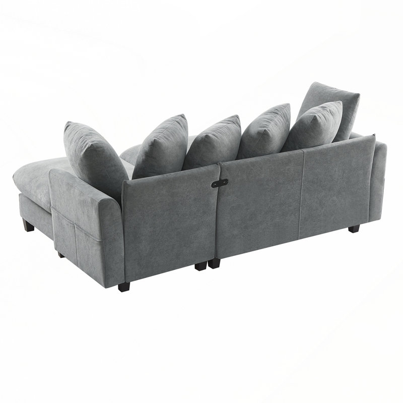 Canapé modulaire polyvalent avec repose-pieds mobile à rangement caché et assise profonde, Gris