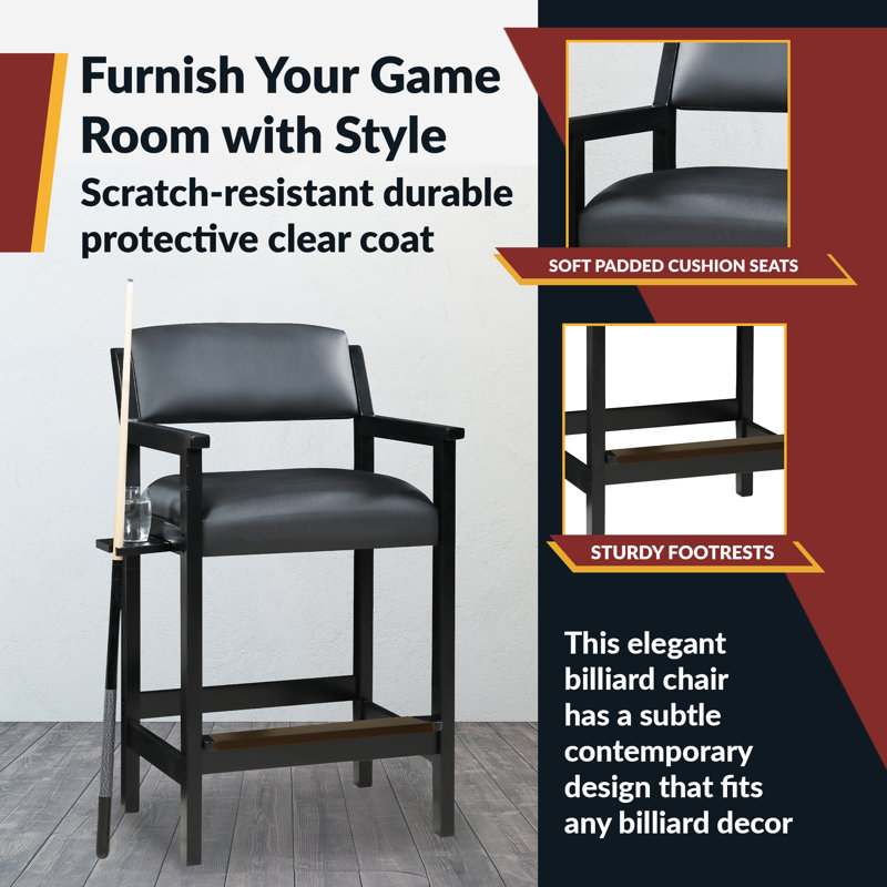 Tabouret de billard Hathaway Cambridge Spectator Chair - Noir, avec assise rembourrée, repose-pieds et rangement - 63,5 cm L x 57 cm l x 112,4 cm H, hauteur du siège 77,5 cm - Accessoires et décoration pour table de billard