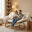 Chaise berçante surdimensionnée à 2 places en bois avec coussins épais de 6 po, causeuse d'intérieur / extérieur-121723858