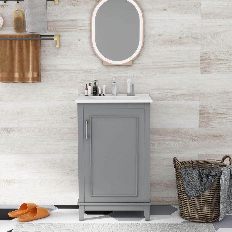 Petit meuble-lavabo 20 pouces, Gris, Argent argent
