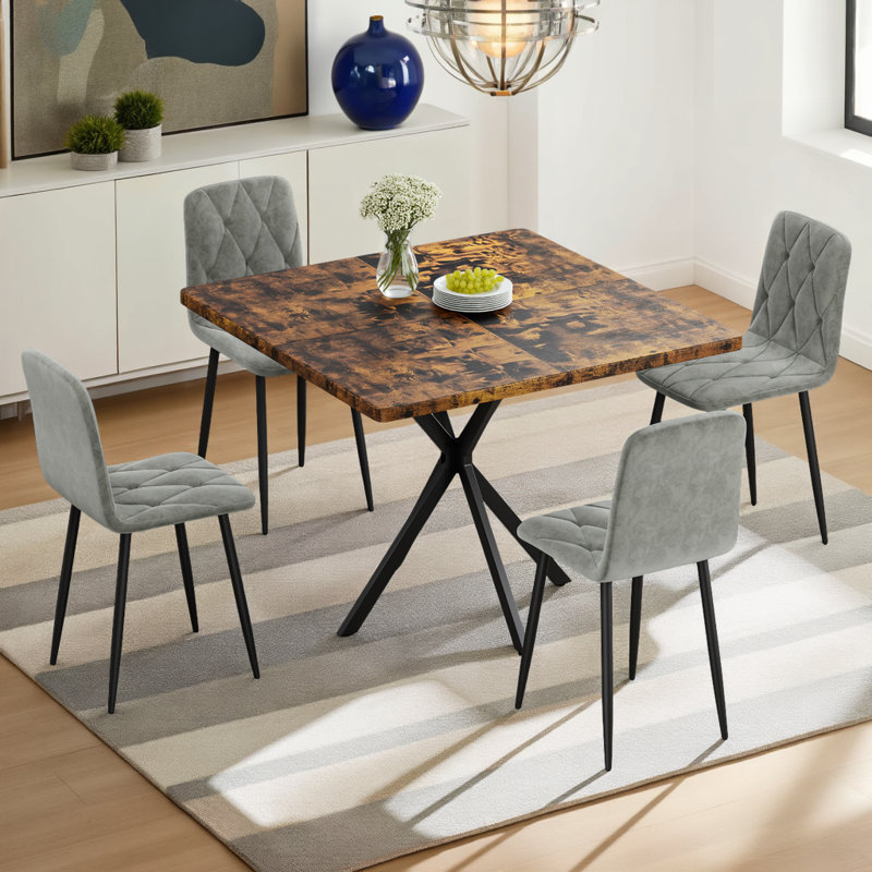 Ensemble de table carrée brun pour 4 personnes avec chaises sans accoudoirs, Grey