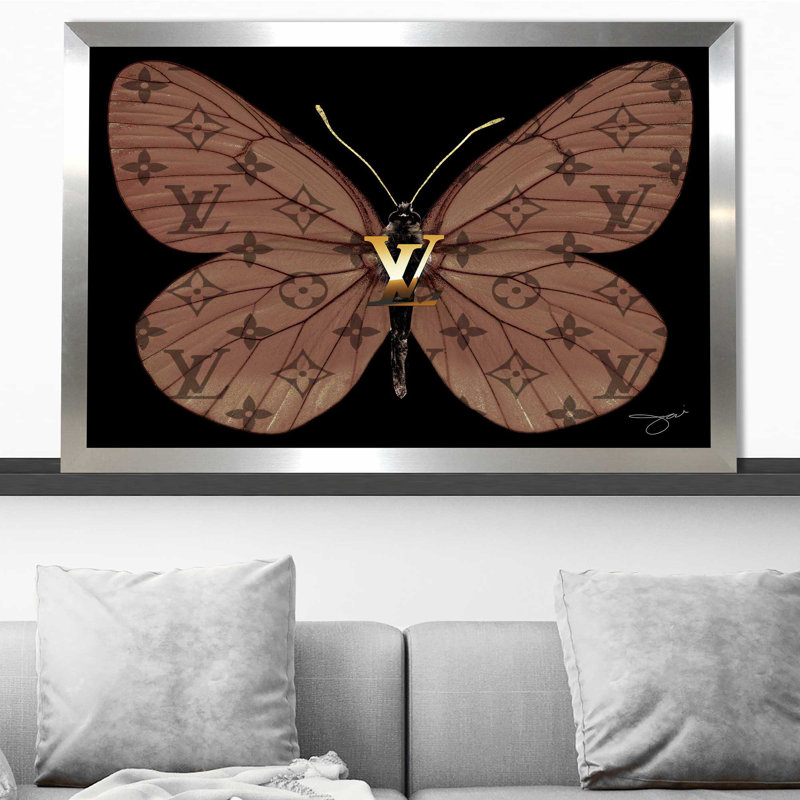 "Louis Vuitton Butterfly (Horizontal)" par Jodi - impression, Impression encadrée, H 21,5 po x l 27,5 po, Silver
