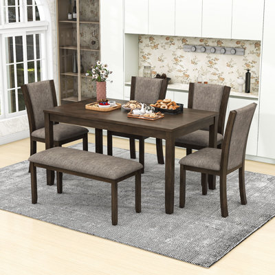 Ensemble de table de salle à manger 6 pièces avec table rectangulaire, banc et 4 chaises rembourrées Farmhouse