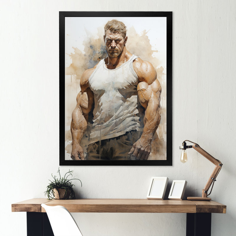 Pose de la musculation avant relaxante I - décoration murale sport, H 40 po x l 30 po x P 1,5 po, Cadre photo noir