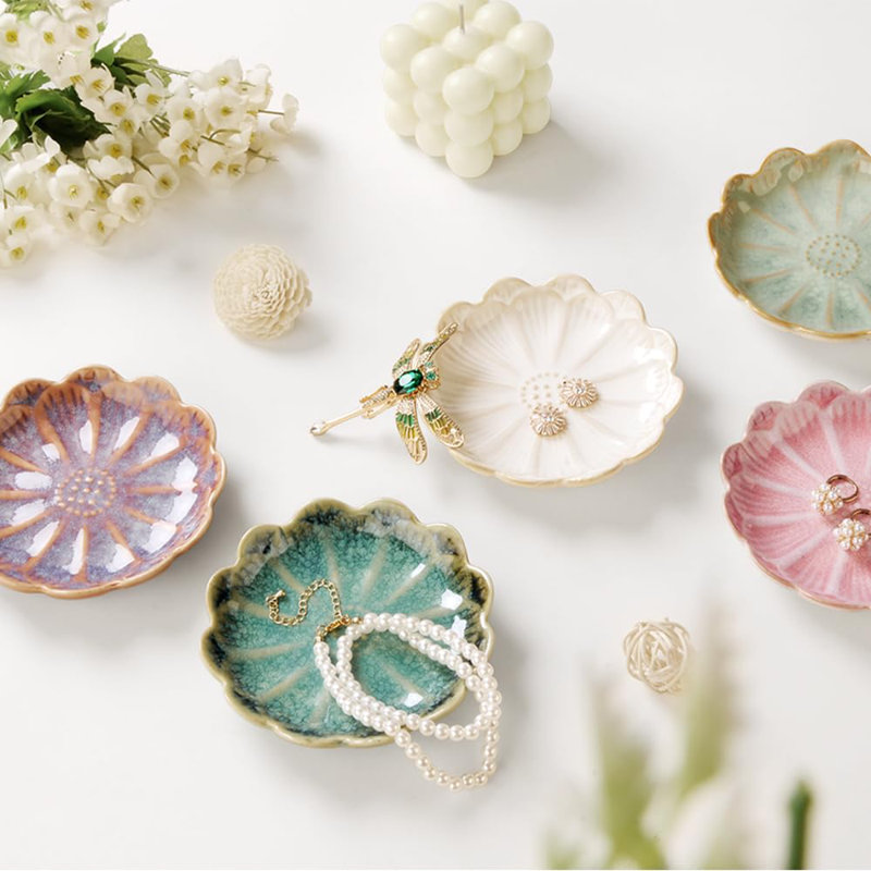 Porte-anneau en céramique de lotus, plateau à bibelot, porte-bijoux, boucles d'oreilles, plat décoratif pour coiffeuse, salle de bain