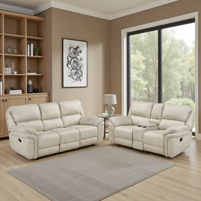 Ensemble de 2 pièces inclinables en microfibre polie avec mouvement manuel ou manuel, charge USB et console de rangement Larner