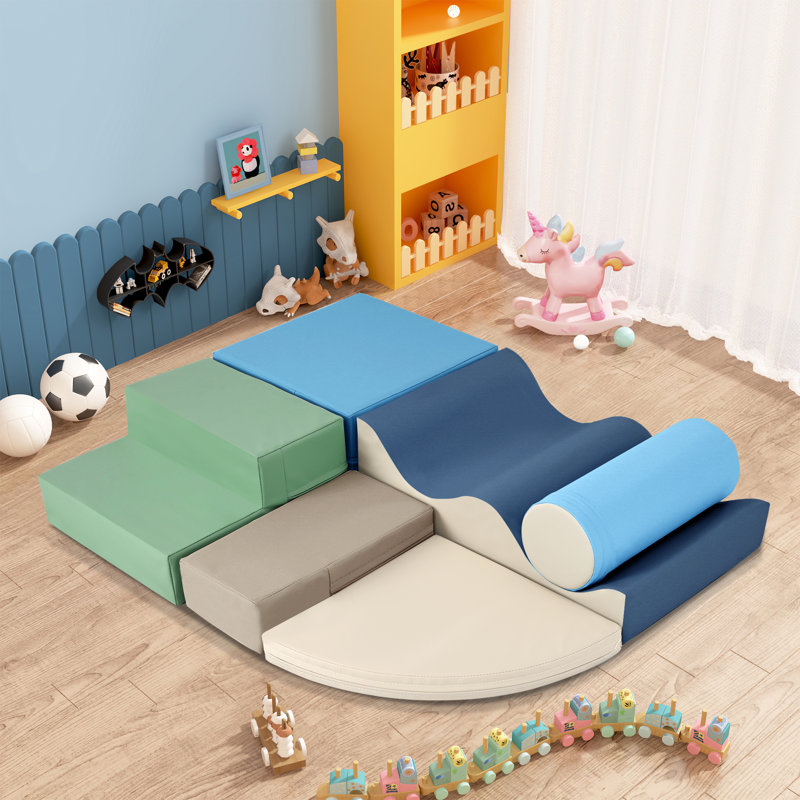 Ensemble de jeu en mousse 6 pièces pour enfants, rampe et escalade, Bleu