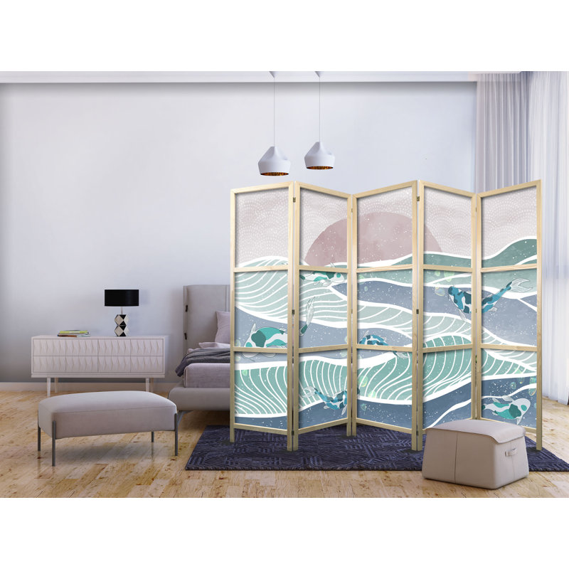 171cm H Solid Wood Folding Room Divider, 171cm H x 225cm W x 1.2cm D, 5
