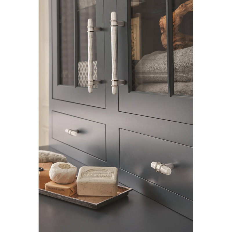 2.5 Inch Marble White and Polished Nickel T-Handle Knob