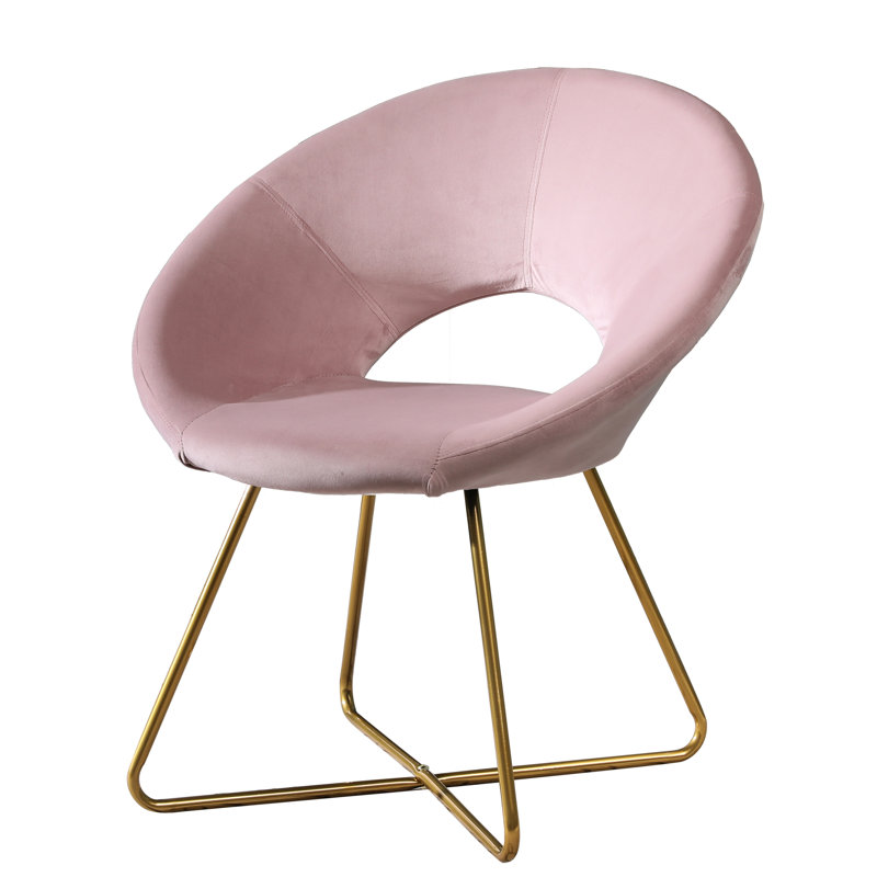 Splendide fauteuil rembourré en velours rose avec structure dorée confortable et robuste, Rose