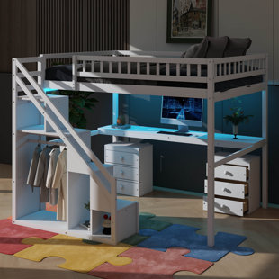 Enhanced Loft Bed Featuring Chest Of Drawers Desk And Brightening Light Strip
