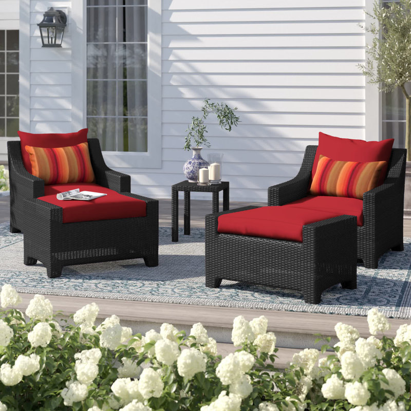 Mifflin 5 Piece Rattan Sunbrella Multiple Chairs Seating Group with Cushions, Red Sunbrella