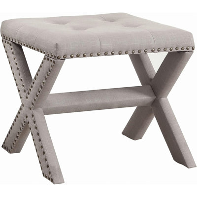 Linen Blend Accent Bench with Nailhead Trim, Tufted Seat Bench for Entryway Living Room