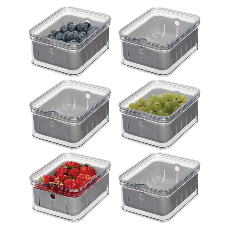 Ensemble de 6 bacs à baies avec passoire amovible iDesign, transparent / gris