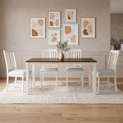 Wooden Extendable Dining Table Set for 4 with Removable Leaf and Upholstered Slat-Back Chairs