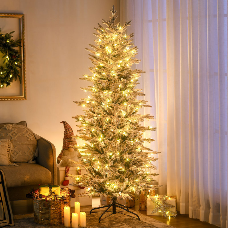 Grand arbre de Noël artificiel pré-éclairé avec 636 branches enneigées, 250 lumières claires jaunes chaudes, ouverture automatique, ampoule supplémentaire