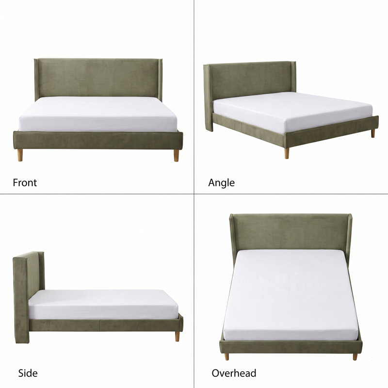 Janine Corduroy Upholstered Wingback Bed with Slat Kit and Solid and Manufactured Wood Frame, King, Turtle