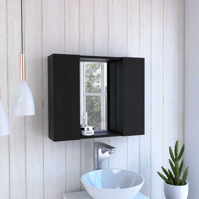 Armoire à pharmacie à double porte H 19 po, une tablette extérieure, Noir