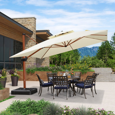 Hokku Designs Parasol d'extérieur carré en porte-à-faux en bois 12 pi x 12 pi, crème