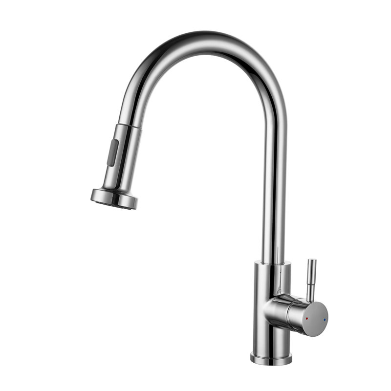 Robinet de cuisine rétractable à poignée simple avec accessoires, Chrome
