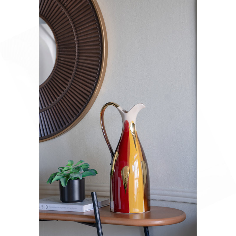 Vase en céramique 7,1 x 6,1 x 16,3 po avec finition multicolore abstraite