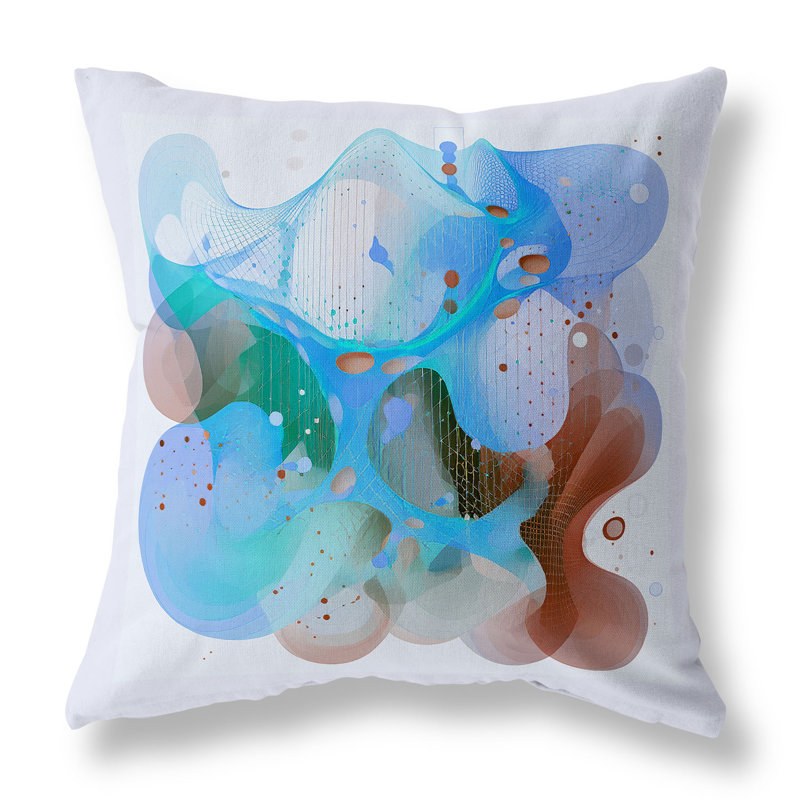 Oreiller réversible Whimsical Waves, Bleu / brun abstrait, H 16 po x l 16 po