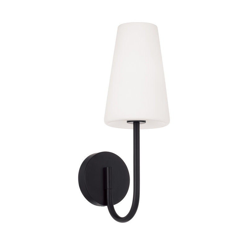 5.75" W x 17.25" H 1-Light Armed Sconce with Tapered Soft White Glass, Matte Black