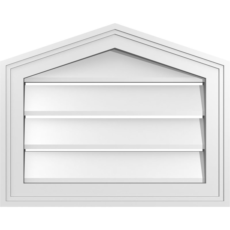Peaked Top Surface Mount Signature Urethane Functional Gable Vent 4/12 Pitch, Primed Tan, 34" H x 18" W x 1.5" D, 4/12