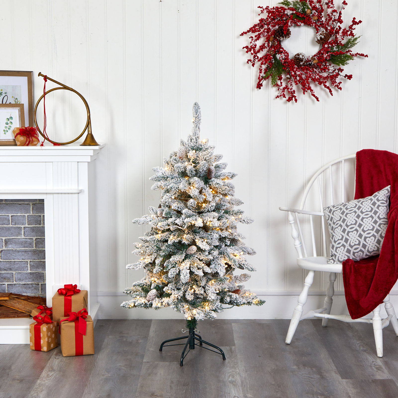 Lighted Artificial Christmas Tree, 4' H