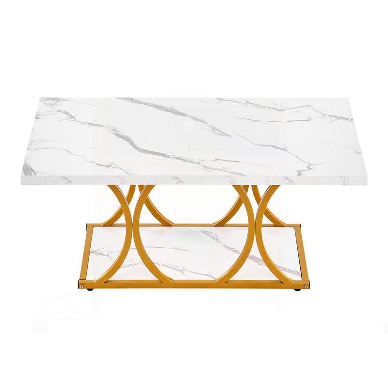 Table basse moderne à 2 niveaux en faux marbre
