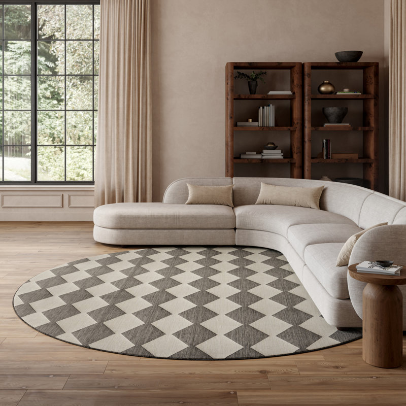 Rectangle Positano Indoor/Outdoor Area Rug, Round 8', Gray