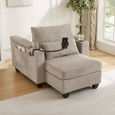 Chaise longue onvertible Canapé-lit 37,4 po Canapé-lit Canapé-lit en velours côtelé avec ports USB, deux porte-gobelets, un support pour téléphone et un grand espace de rangement pour le salon et la chambre à coucher