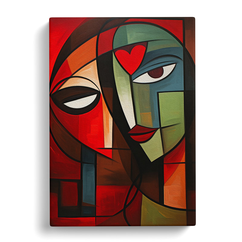 Love Heart Cubism Art No.3 - No Frame Print, 60cm H x 40cm W x 3cm D