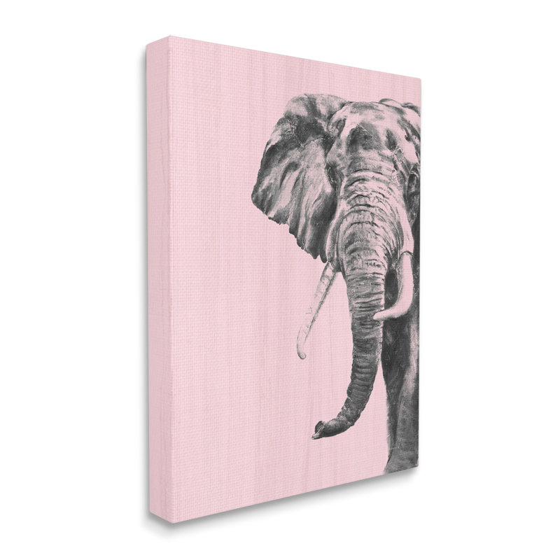 26_Simple éléphant, grand animal de safari à motif de safari sur toile rose par Patricia Pinto, Toile tendue