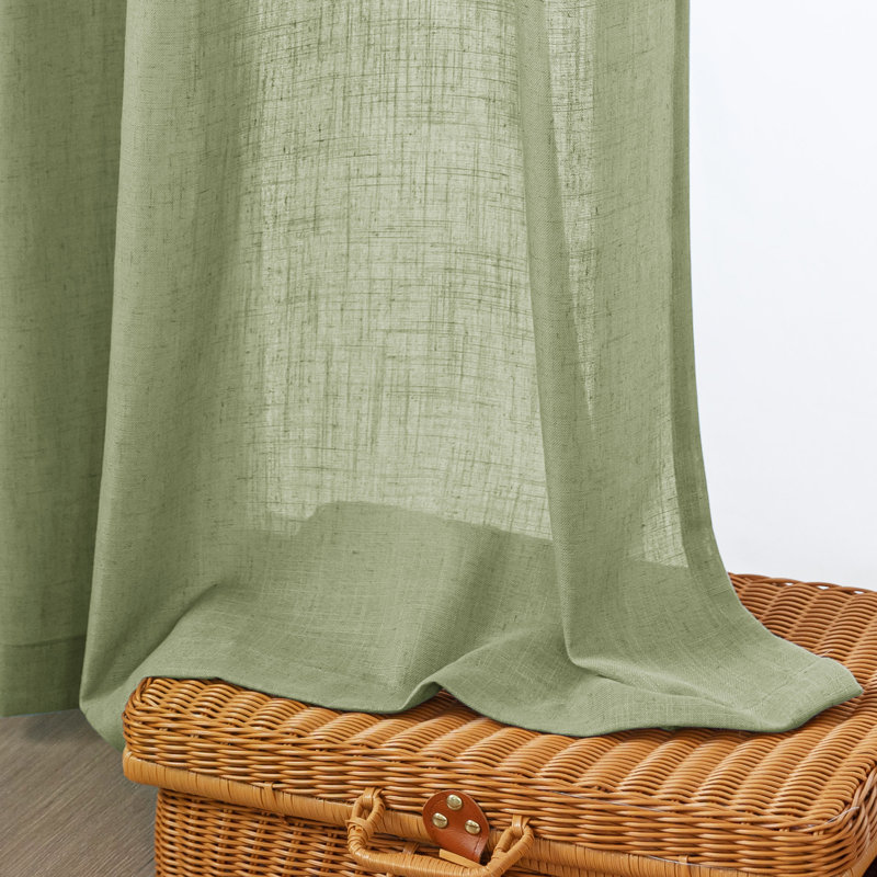Vollmar Linen Blended Grommet Semi-Sheer Curtain Pair, 52" W x 108" L, Sage Green