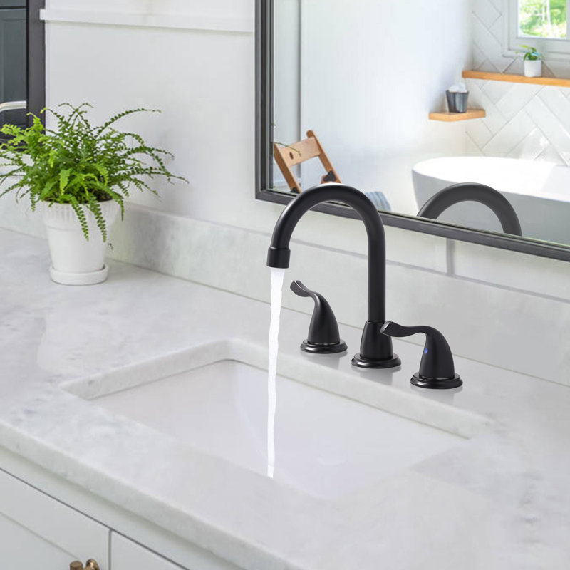Widespread 2-handle Bathroom Faucet with Drain Assembly, Matte Black