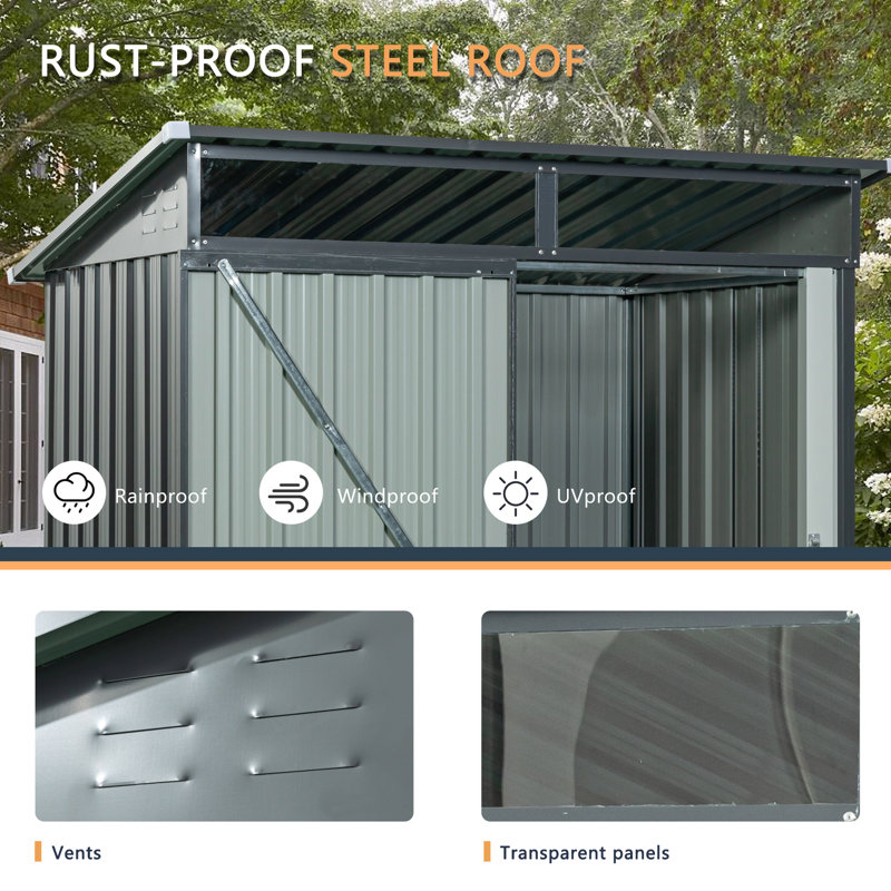 Outdoor 5Ft X 3Ft Metal Storage Shed Gray, Galvanized Iron Framework For Robustness, Transparent Plate, Hinged Door, Effortless Build Plan - Construction Tough And Enduring Build, Straightforward