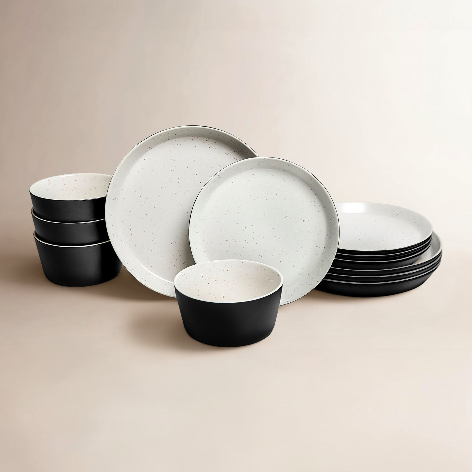 Sango Stockholm Black/White Stoneware Dinnerware Set - Service For 4, Plate & Bowl Set