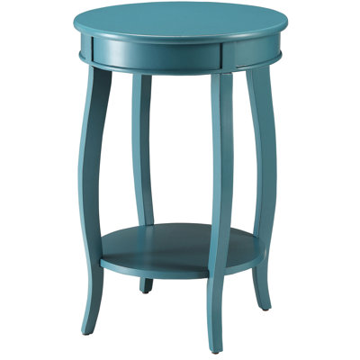 Teal Round Table With Bottom Storage - Adds Elegance To Any Room Wood Frame Contemporary Side Shelf Enhances Decor Style Solid Top