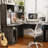 Vello L Shaped Executive Desk with Drawers, Power Outlet, LED Lights, Hutch and File Cabinets-1927685363