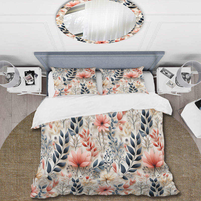 Literie à feuillage neutre I, Housse de couette pour grand lit et 2 taies décor