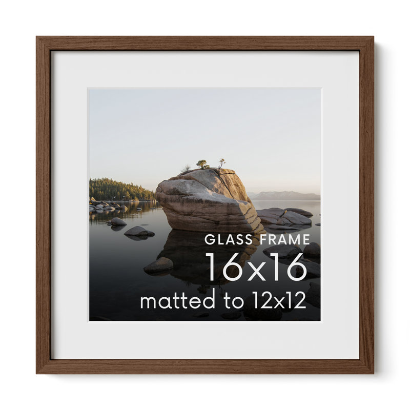 Cadre photo en bois massif avec verre, Noyer, L 16 po x H 16 po