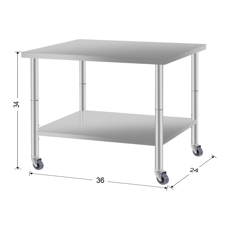 Table de travail en acier inoxydable de 36 po x 24 po avec tablettes et roulettes Torc