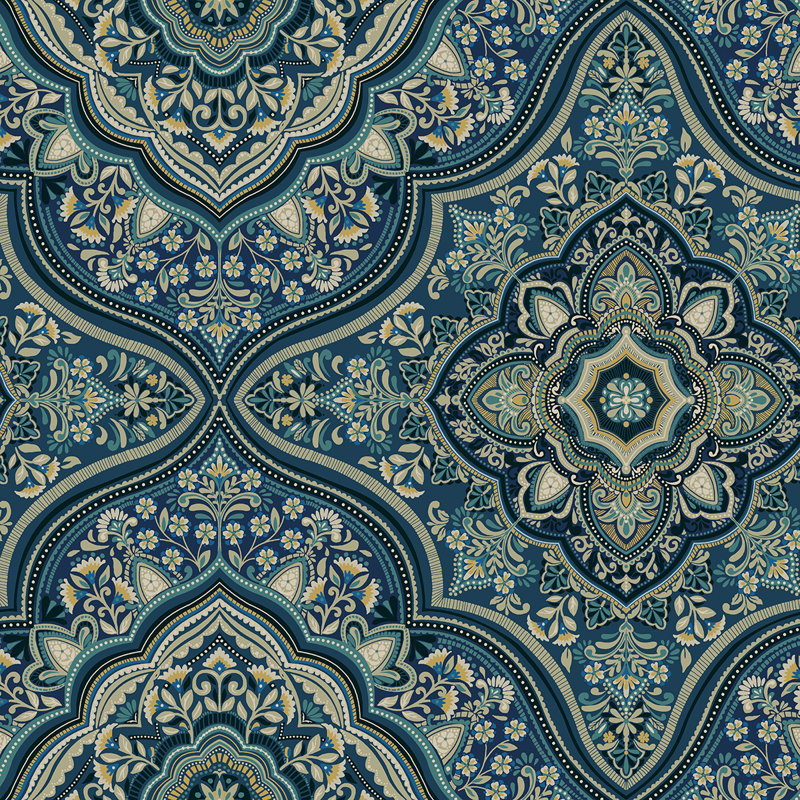Rouleau de fleurs Finfin, Bleu / bleu marine / gris / or