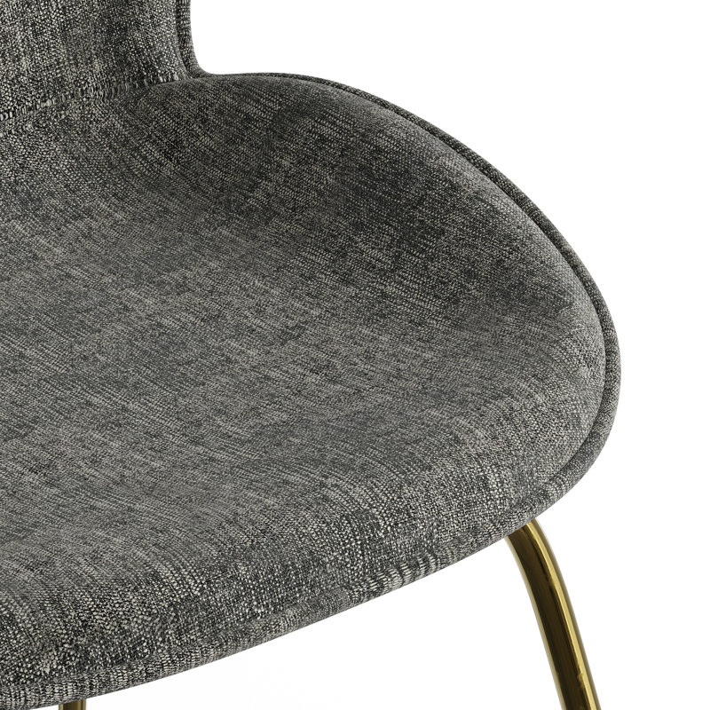 18'' H Fabric Upholstered Metal Side Chair, Dark Grey Basketweave, Gold