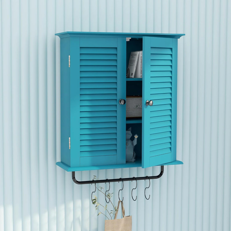 Armoire de salle de bain murale avec portes à enroulement double et tablettes réglables à trois niveaux, Noir