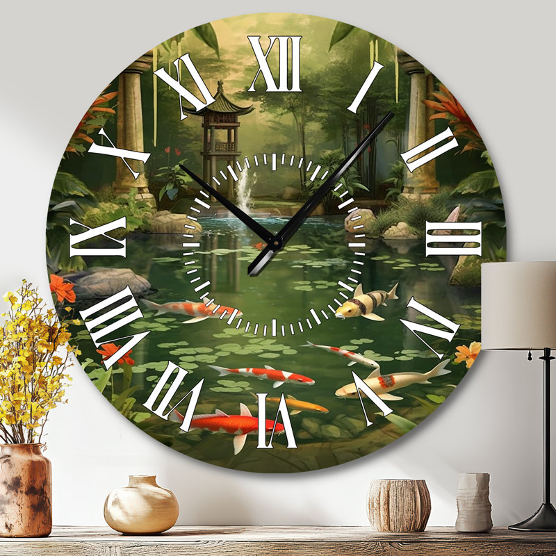 Horloge murale Bamboo And Koi Pond, Grand