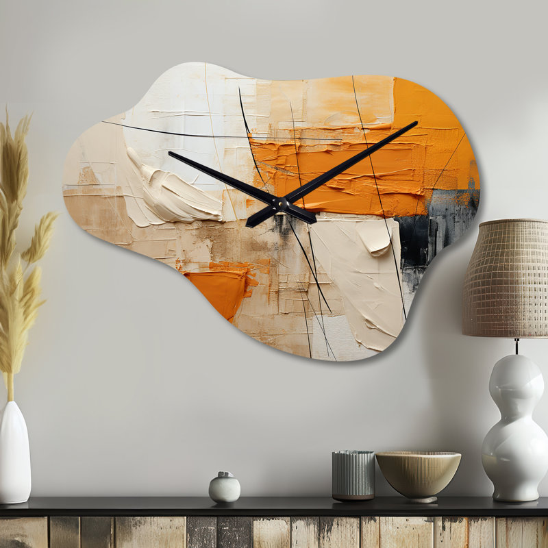 Textile Symphony II - Cloud Abstract Collages, horloge murale en métal, impression d'horloge murale jaune, Petit