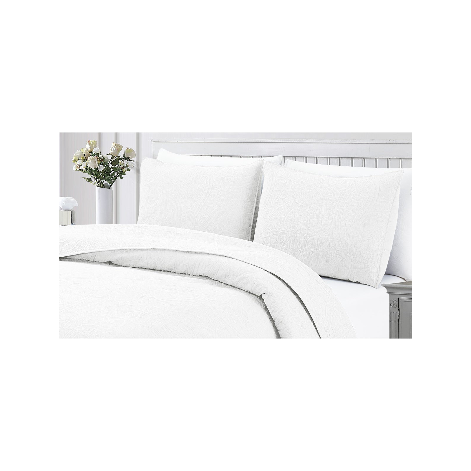 Bristin Cotton Quilt Set, Full/Queen, White