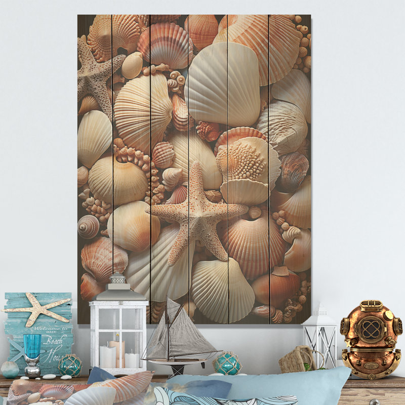 Coquillages classiques au bord de la mer - coquillage sur bois de pin naturel, H 20 po x l 10 po